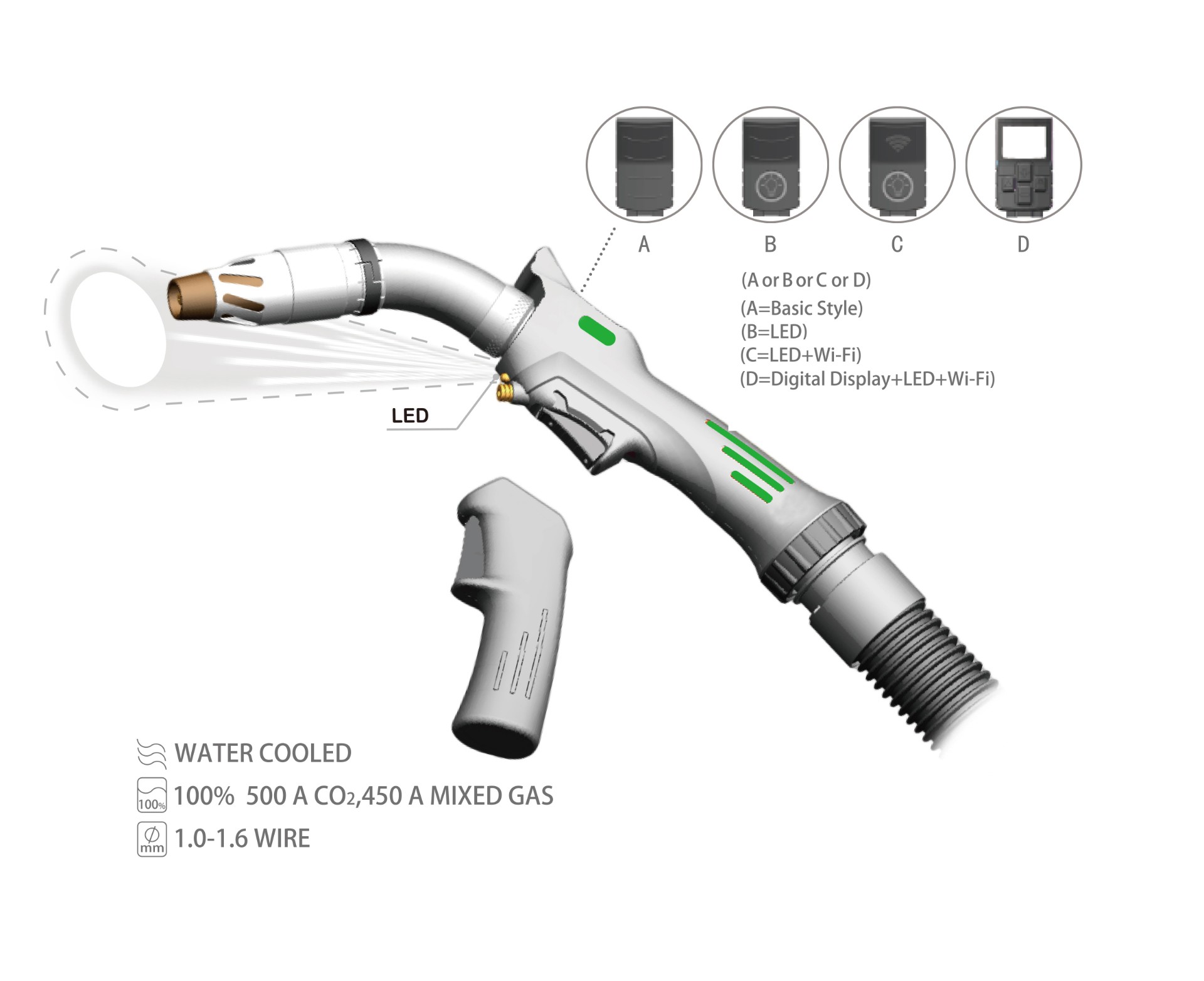 FE360 Gas Cooled Fume Extraction MIG Welding Torch